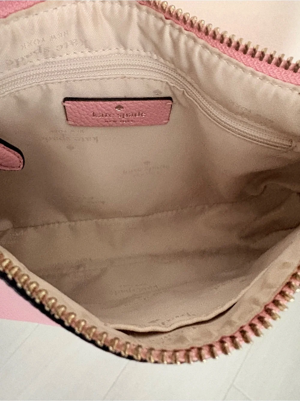 kate spade Pink Pebbled Leather Crossbody with Signature Strap